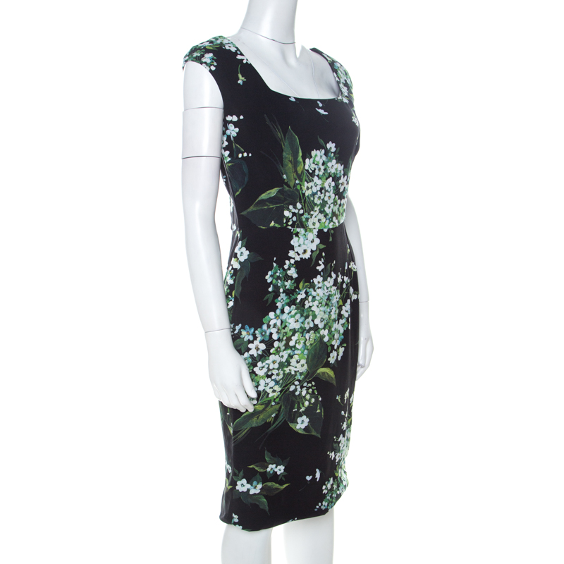 

Dolce & Gabanna Black Floral Print Moss Crepe Cap Sleeve Sheath Dress