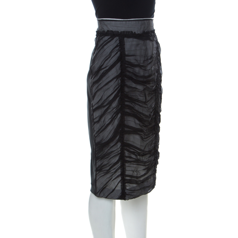 

Dolce & Gabbana Black & White Silk Blend Ruched Detail Skirt