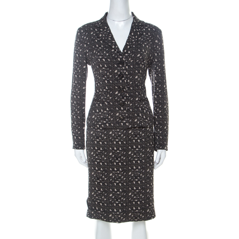 Dolce & Gabbana Grey Printed Silk Skirt & Top Set M 