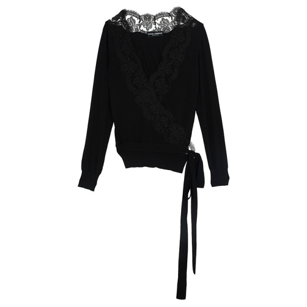 مملوكة مسبقًا Dolce and Gabbana Lace Trim Wrap Top L