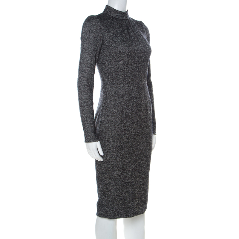 

Dolce and Gabbana Tonal Grey Wool Blend Tweed Long Sleeve Sheath Dress