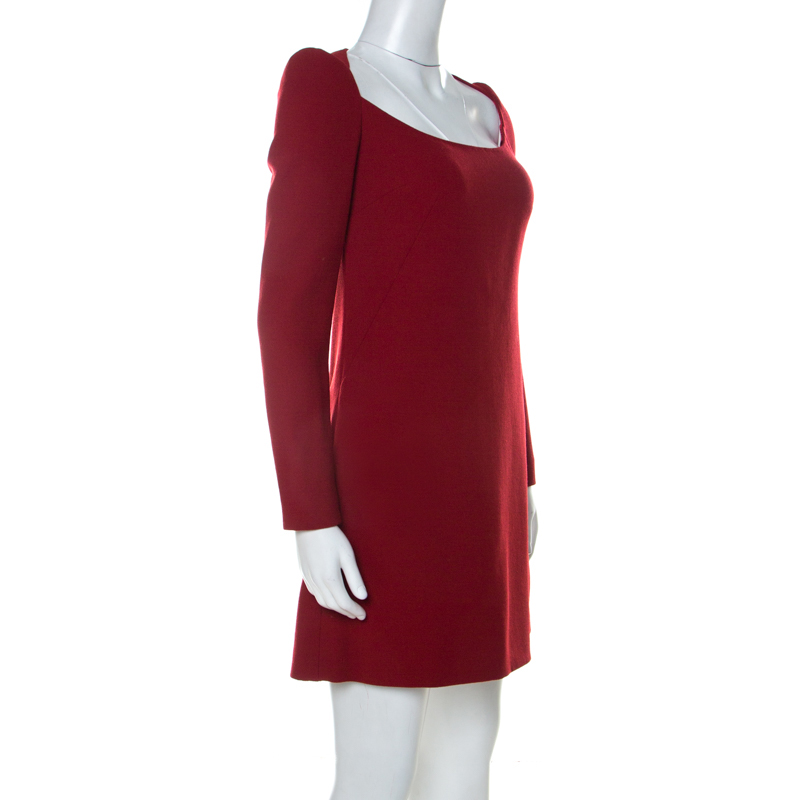 Pre-owned Dolce & Gabbana Red Wool Long Sleeve Shift Dress S