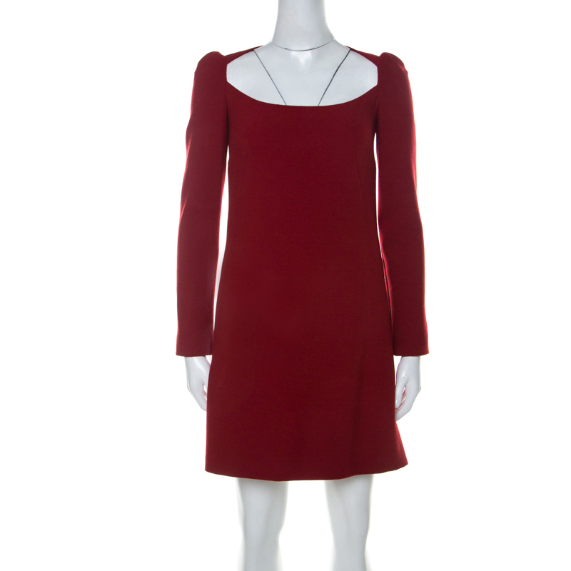 red long sleeve shift dress