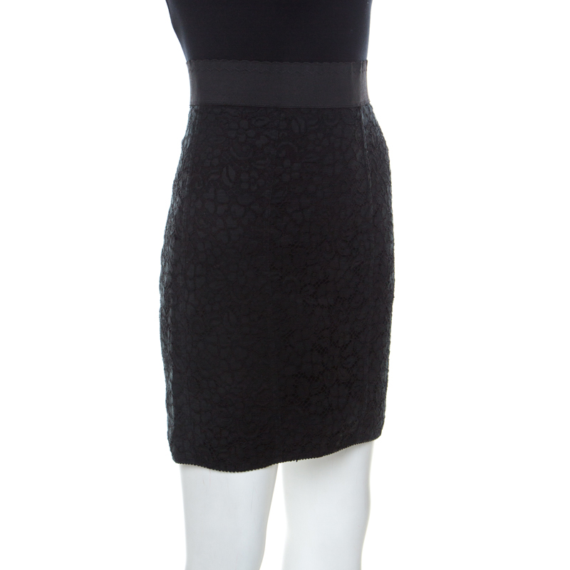

Dolce & Gabbana Black Lace Elastic Waistband Mini Skirt