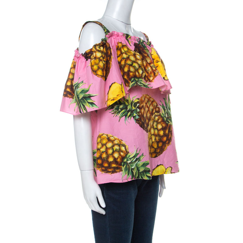 

Dolce & Gabbana Pink Pineapple Print Cotton Bardot Top
