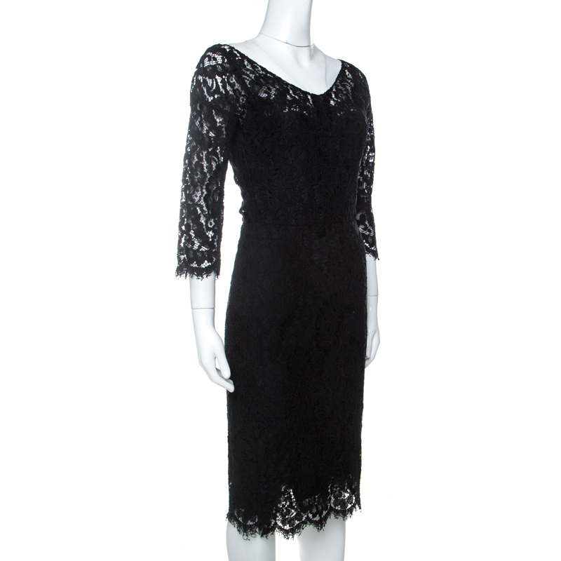 

Dolce & Gabbana Black Cordonetto Lace Scalloped Hem Fitted Dress