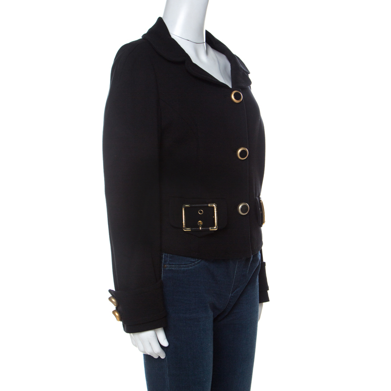 

D&G Vintage Black Stretch Knit Oversized Button Detail Cropped Blazer