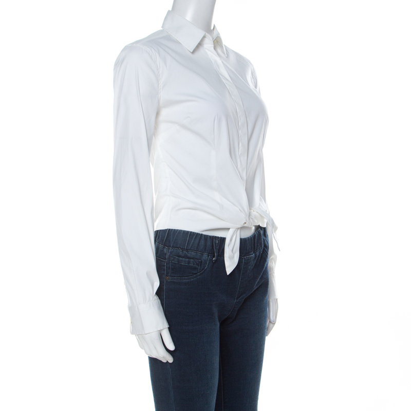 

Dolce & Gabbana White Cotton Blend Tie Waist Shirt