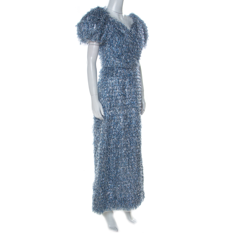 

Dolce & Gabbana Blue and Silver Tinsel Puff Sleeve Dress