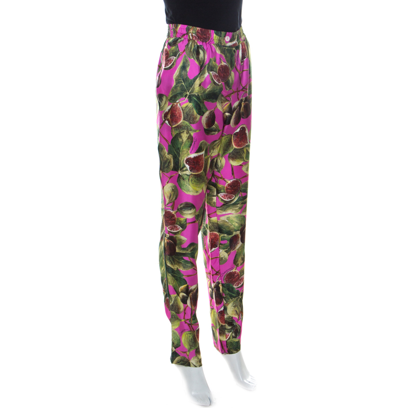 

Dolce & Gabbana Pink Fig Print Silk Elasticized Waist Pants