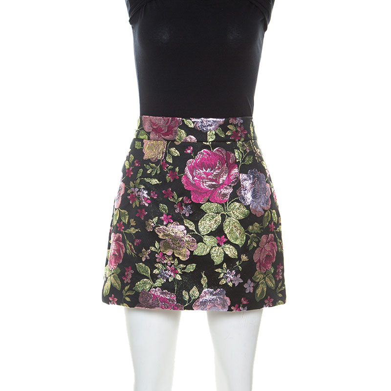 Pre Owned Dolce & Gabbana Muticolor Floral Lurex Jacquard Mini Skirt S