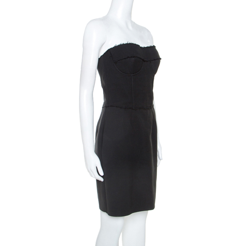 

Dolce and Gabbana Black Stretch Knit Bustier Detail Strapless Dress