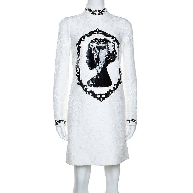 Dolce and Gabbana White Jacquard Applique Detail Short Dress S