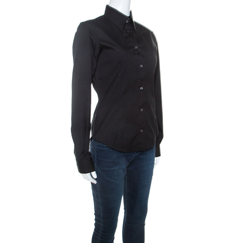 

Dolce & Gabbana Black Stretch Cotton Button Front Shirt