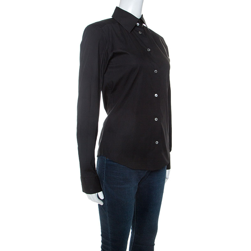 

Dolce & Gabbana Black Stretch Cotton Button Front Tailored Shirt