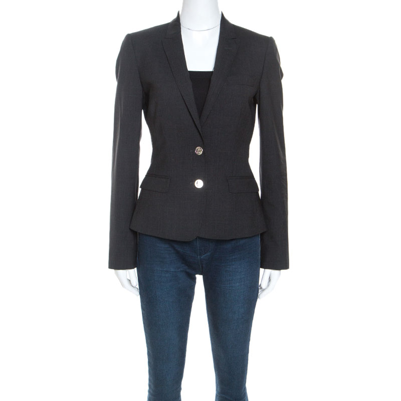 Pre Owned Dolce and Gabbana Grey Leopard Print Lined Wool Blend Blazer S