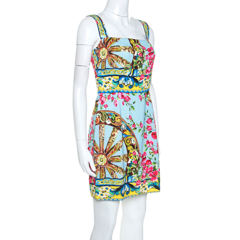 

Dolce and Gabbana Multicolor Floral Printed Crepe Cady Short Dress