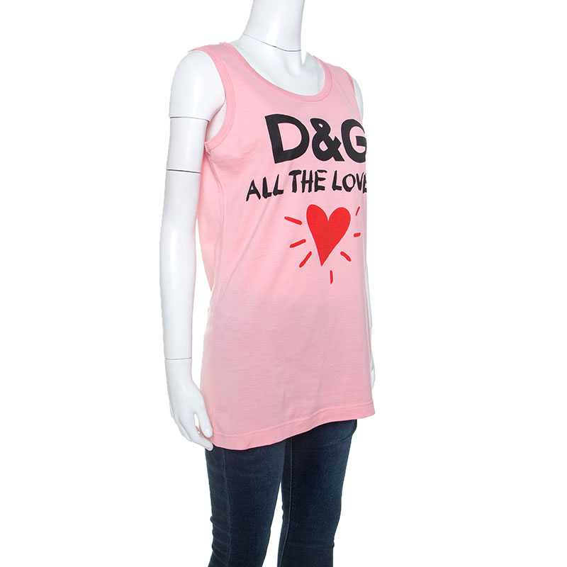 

Dolce and Gabbana Pink Printed Cotton All The Lovers T-Shirt
