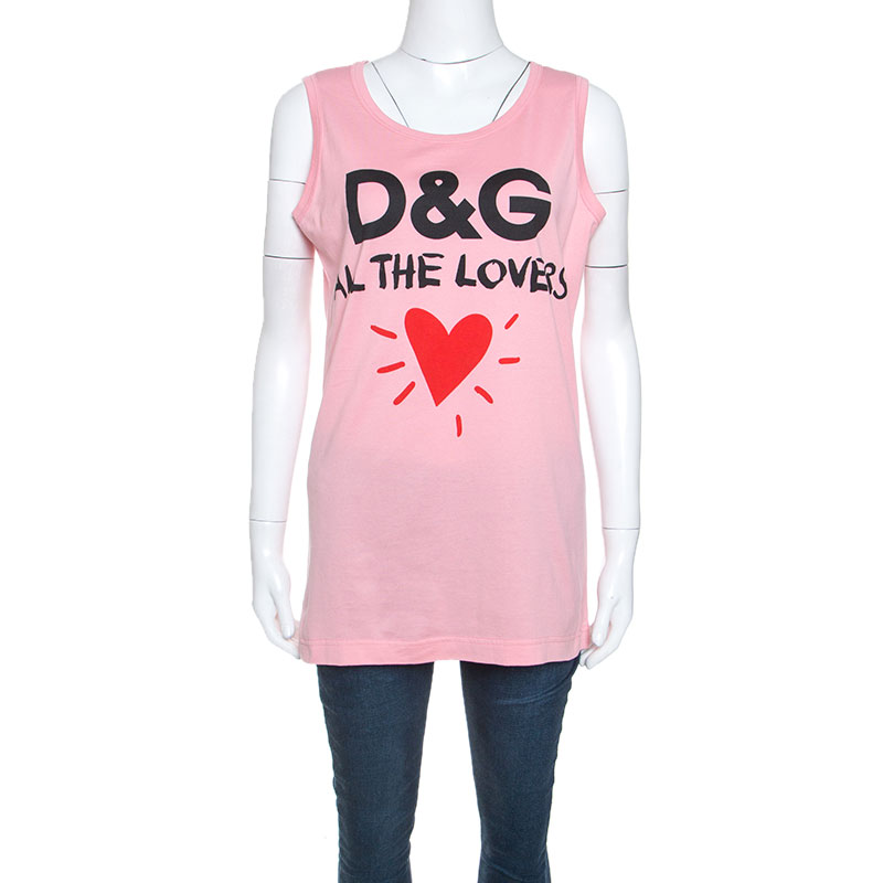 Dolce and Gabbana Pink Printed Cotton All The Lovers T-Shirt S