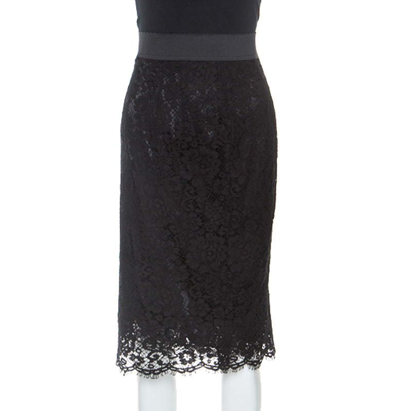 Dolce and Gabbana Black Lace Knee Length Skirt M