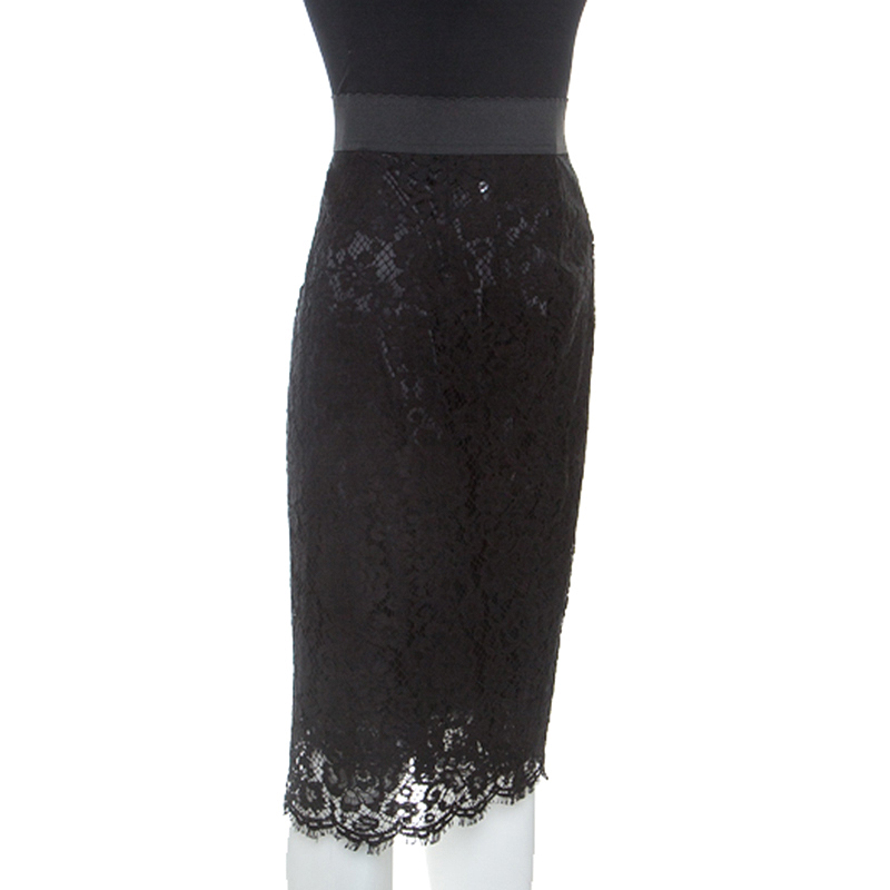 

Dolce and Gabbana Black Lace Knee Length Skirt