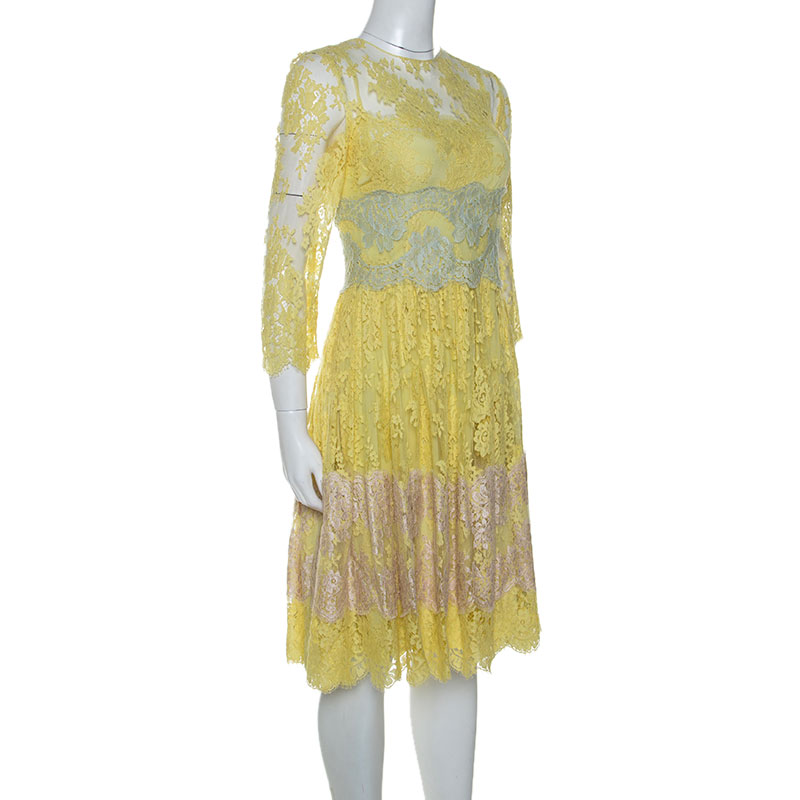 

Dolce & Gabbana Yellow Lace Midi Dress