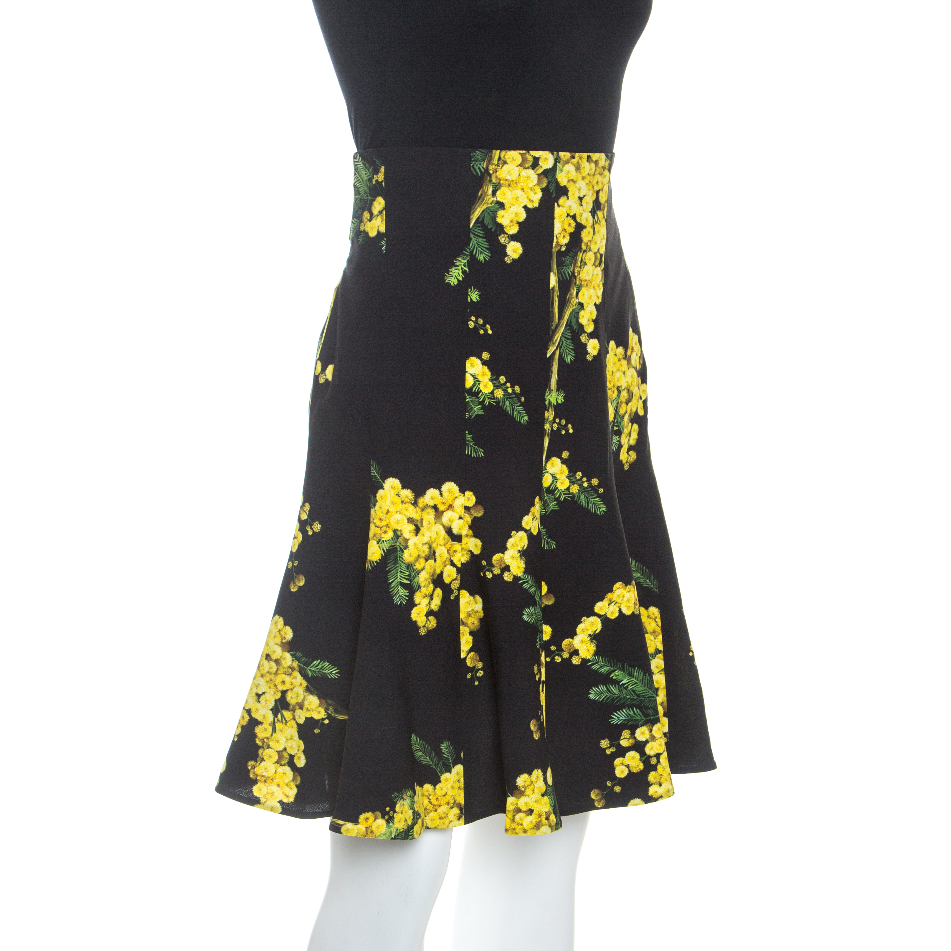 

Dolce and Gabbana Black Acacia Print Crepe High Waist Skirt