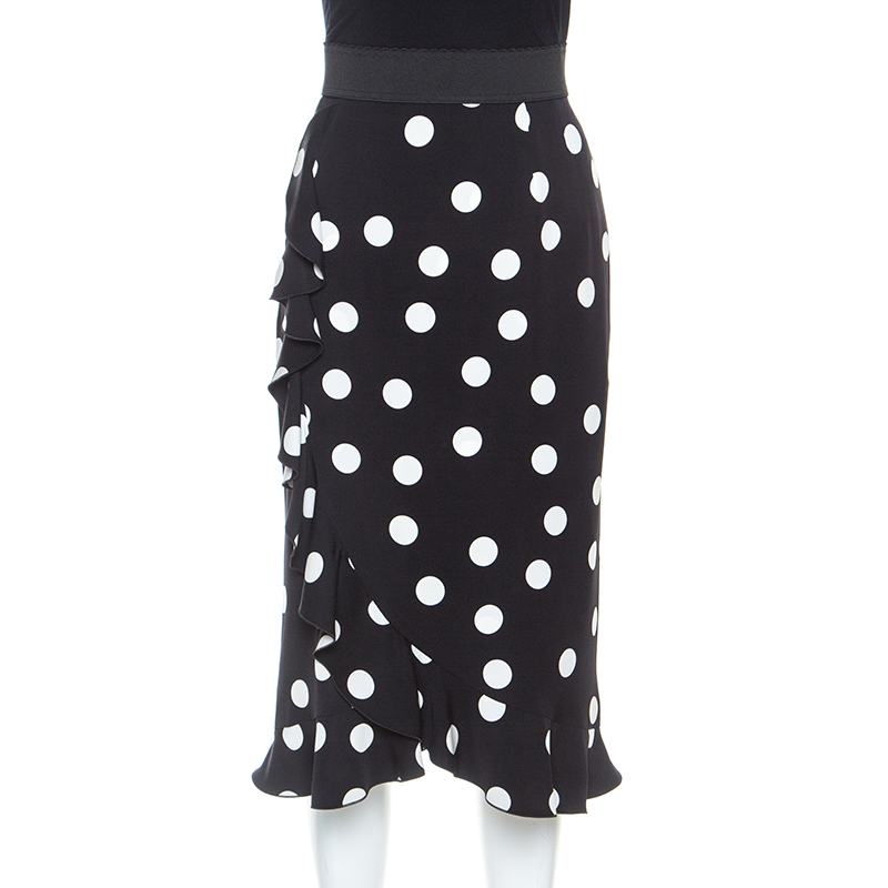 Pre Owned قميص دولتشي أند غابانا فلونس مكشكش حرير ستريتش تنقيط بولكا أسود M