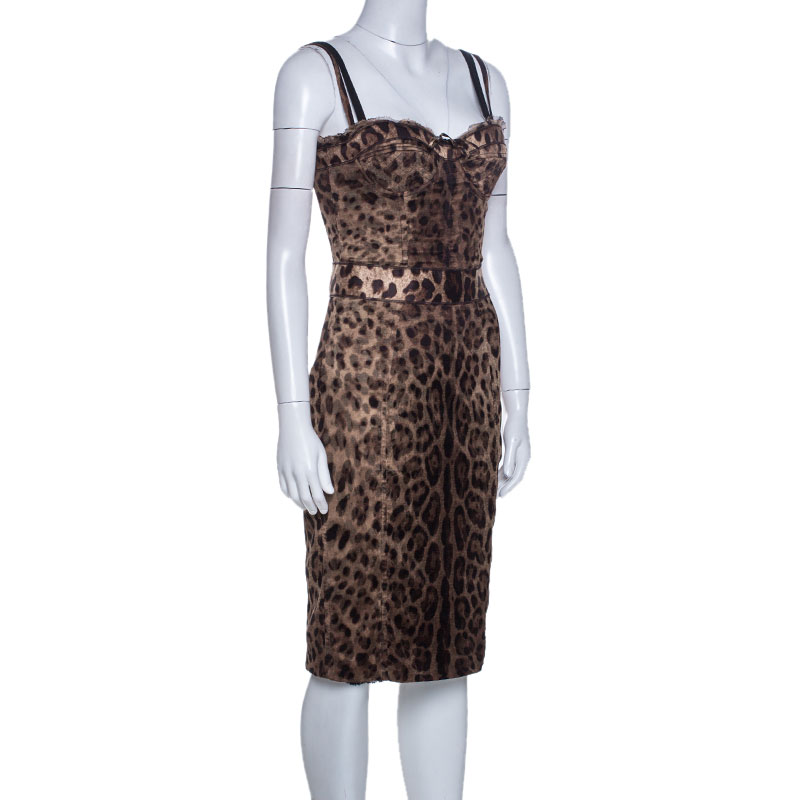 

Dolce & Gabbana Brown Leopard Print Silk Tulle Bustier Dress