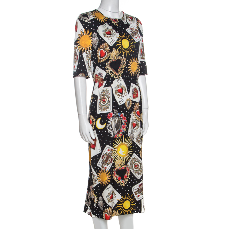 

Dolce & Gabbana Black Playing Cards Print Silk Midi Dress