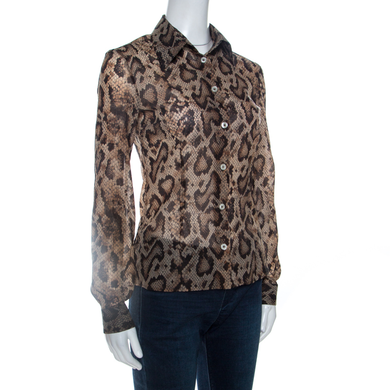 

Dolce & Gabbana Vintage Brown Snake Print Stretch Shirt