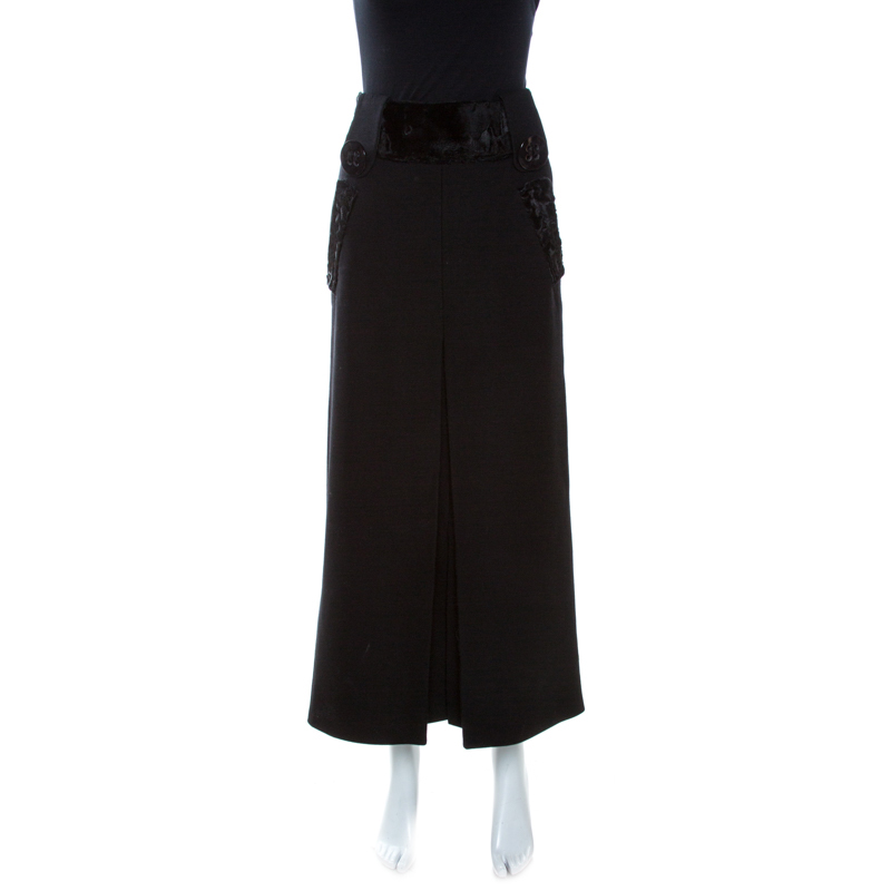 Pre-owned Dolce & Gabbana Black Wool Front Slit Detail Skirt M