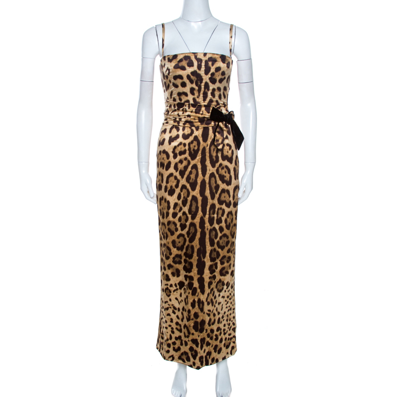 Pre-owned Dolce & Gabbana Brown Leopard Print Silk Maxi Dress S