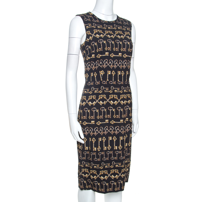 

Dolce and Gabbana Black Crepe Key Print Sheath Dress