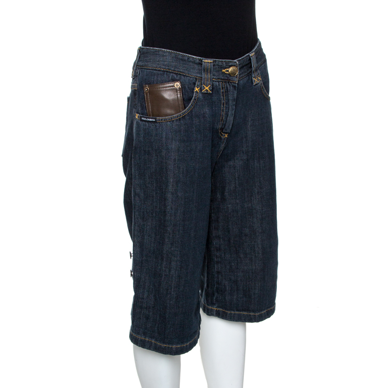 

Dolce & Gabbana Blue Denim Leather Pocket Detail Shorts