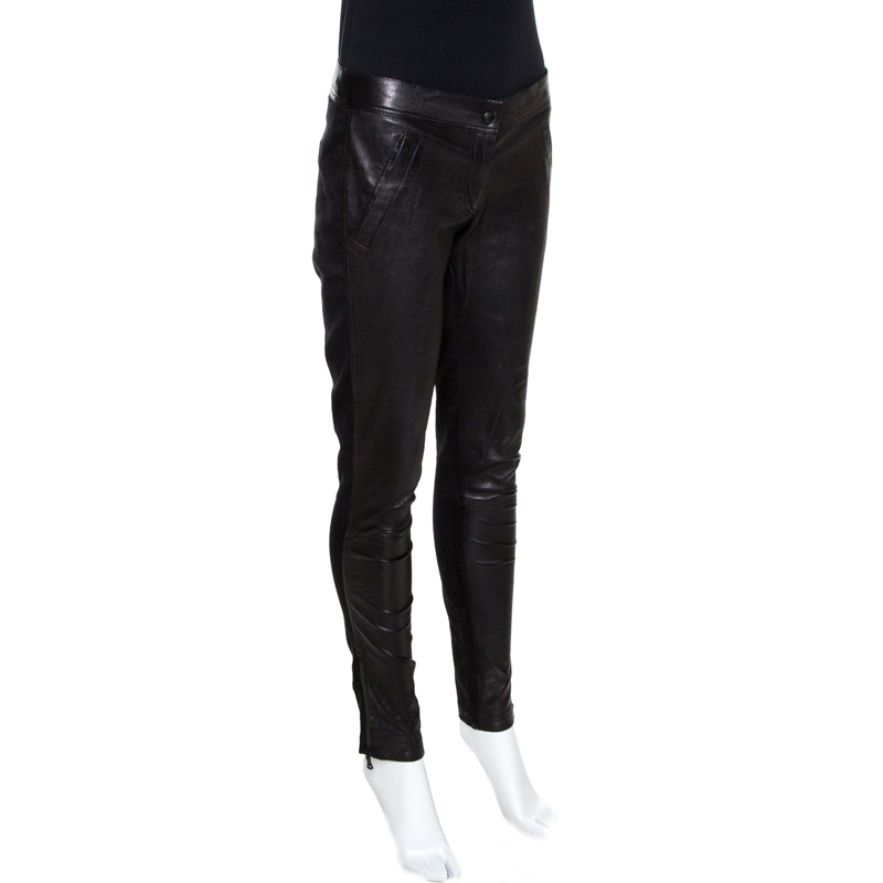

D&G Black Lamb Leather Paneled Skinny Trousers