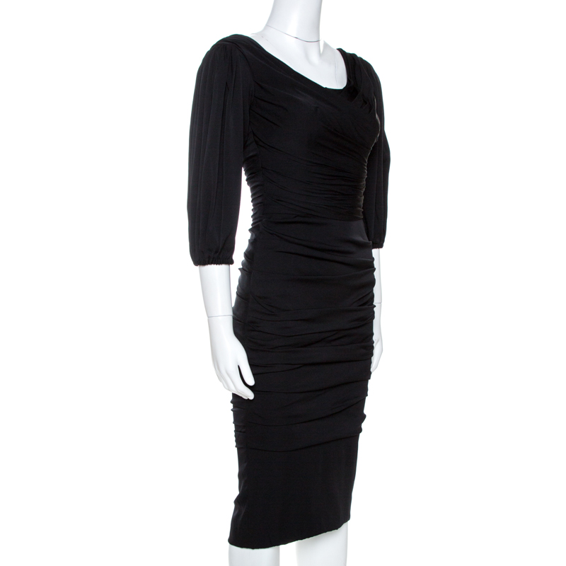 

Dolce & Gabbana Black Stretch Silk Ruched Midi Dress