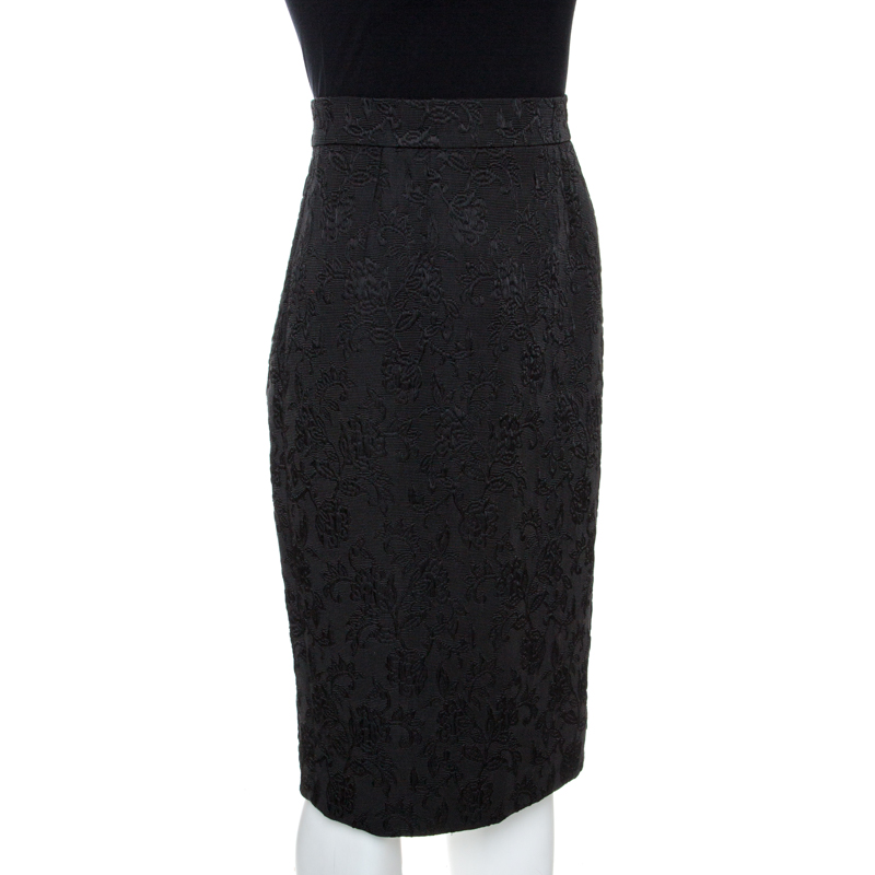 

Dolce & Gabbana Black Embossed Jacquard Pencil Skirt