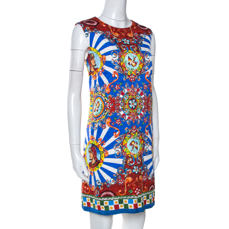 

Dolce & Gabbana Multicolor Carretto Print Sleeveless Shift Dress