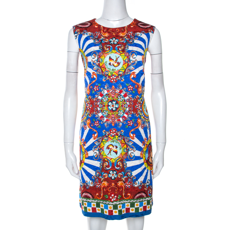 Pre-owned Dolce & Gabbana Multicolor Carretto Print Sleeveless Shift Dress L