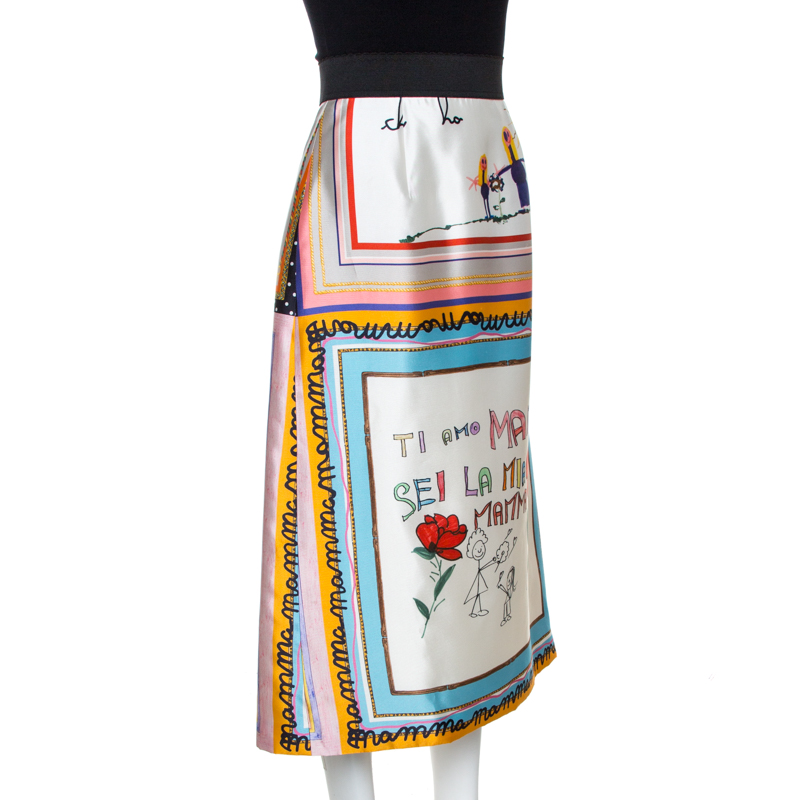 

Dolce & Gabbana Multicolor Silk Drawing Print Midi Skirt