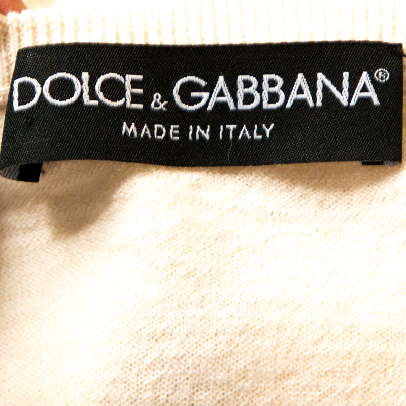 Pre-owned Dolce & Gabbana Cream Lemon Print Silk Wool Cardigan M