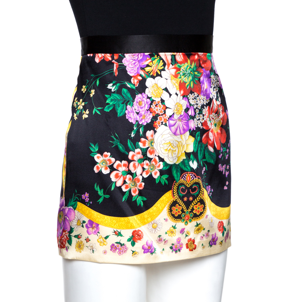 

Dolce & Gabbana Multicolor Floral Print Stretch Silk Mini Skirt