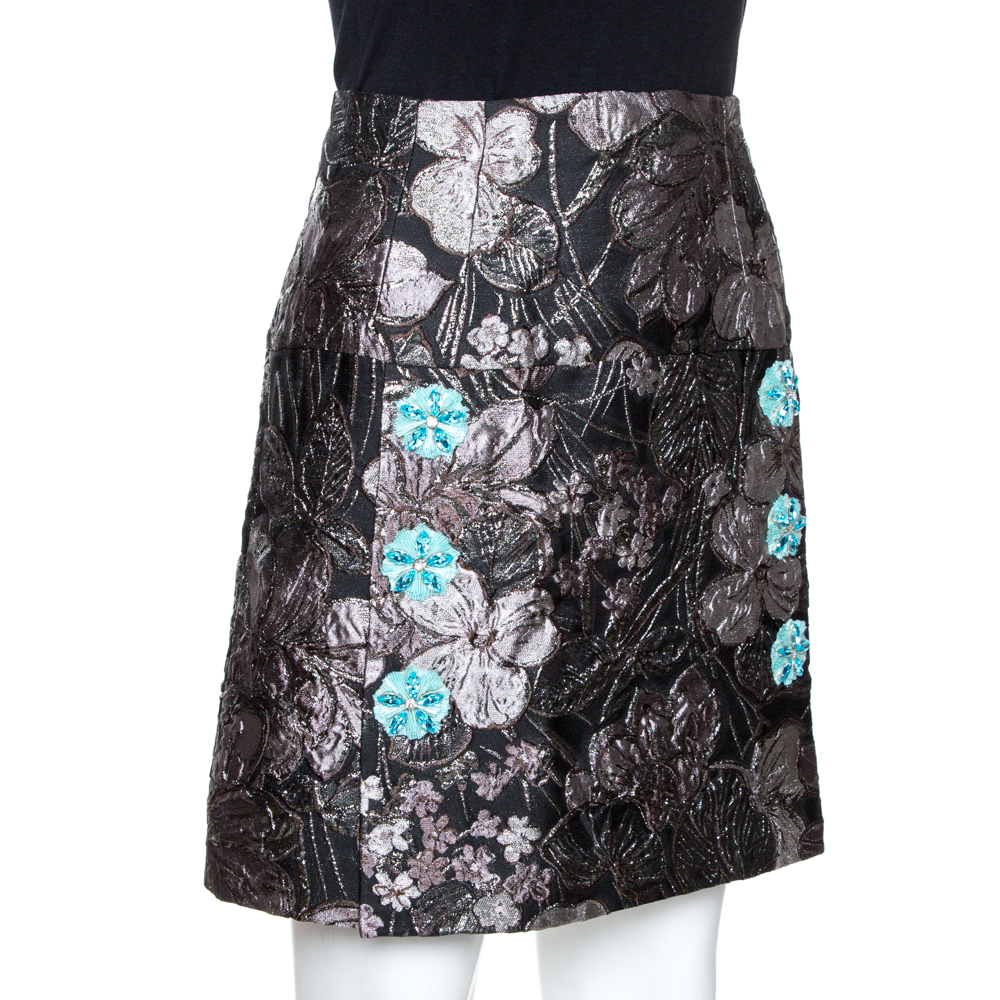 

Dolce & Gabbana Metallic Floral Jacquard Mini Skirt, Black