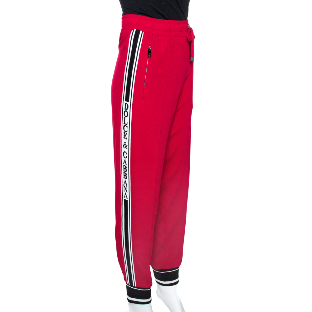

Dolce & Gabbana Garnet Red Crepe Logo Striped Track Pants