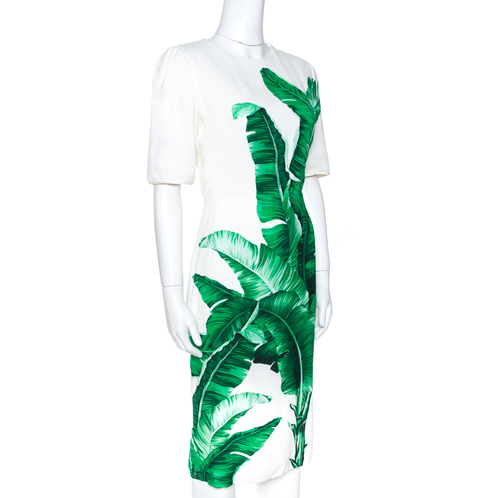 

Dolce & Gabbana Bicolor Banana Leaf Print Crepe Fitted Dress, Green