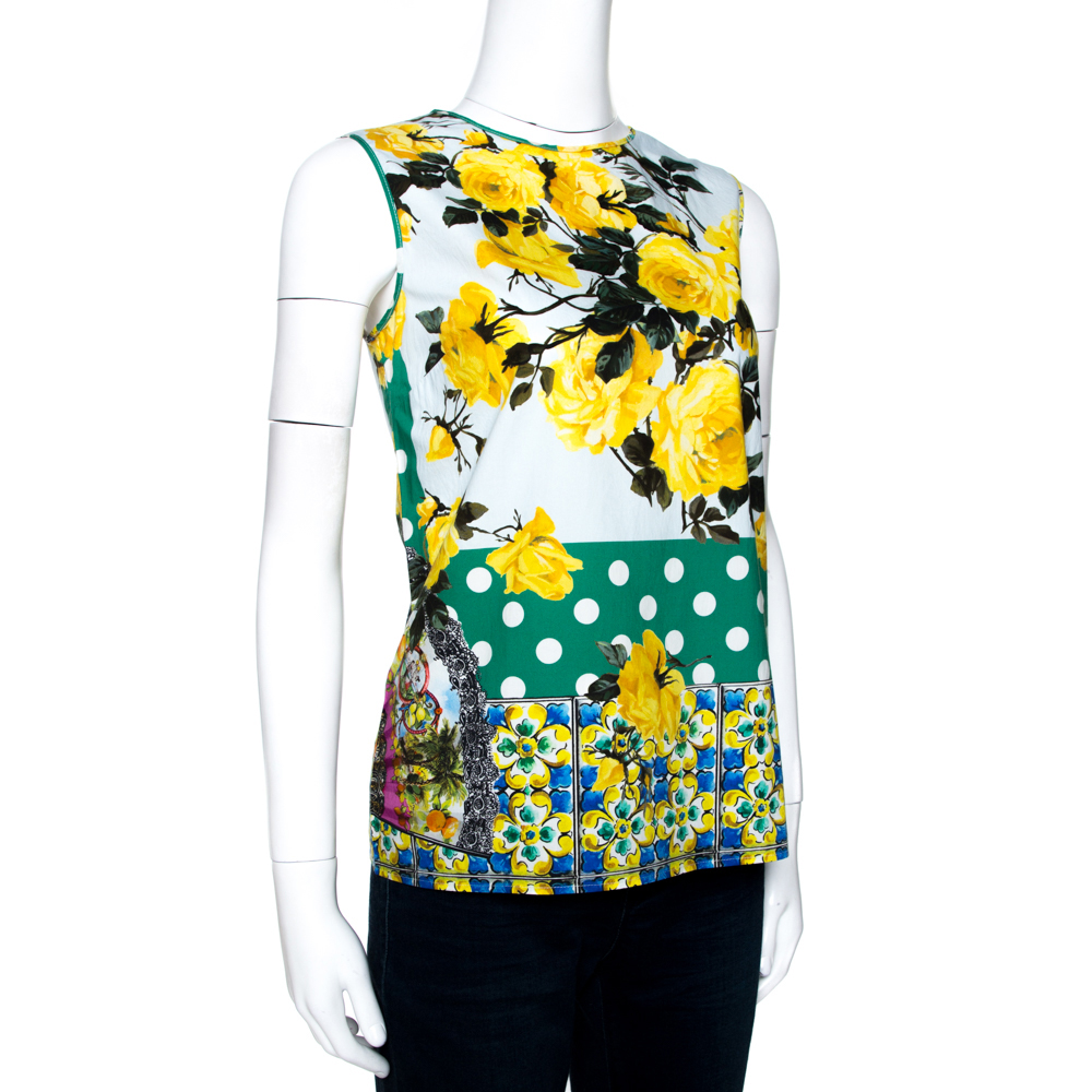 

Dolce & Gabbana Yellow Floral And Polka Dot Print Cotton Top