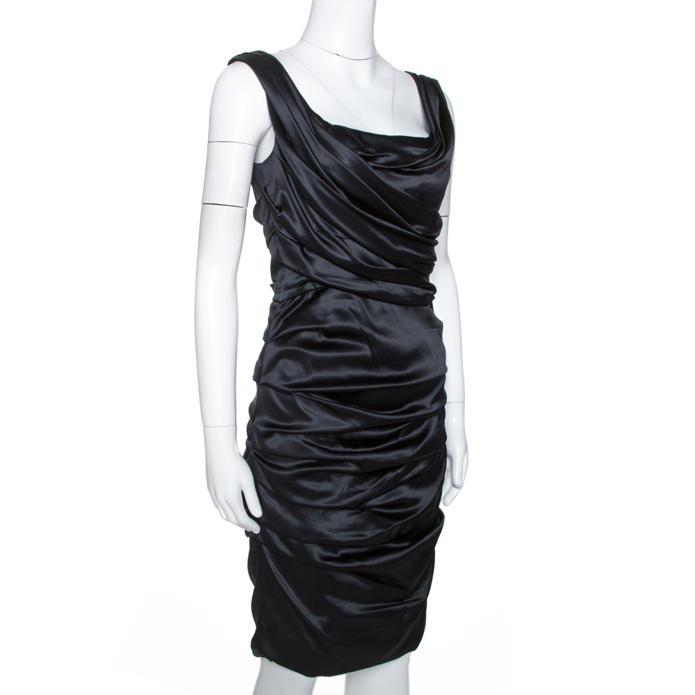 

Dolce & Gabbana Black Stretch Silk Ruched Sleeveless Dress