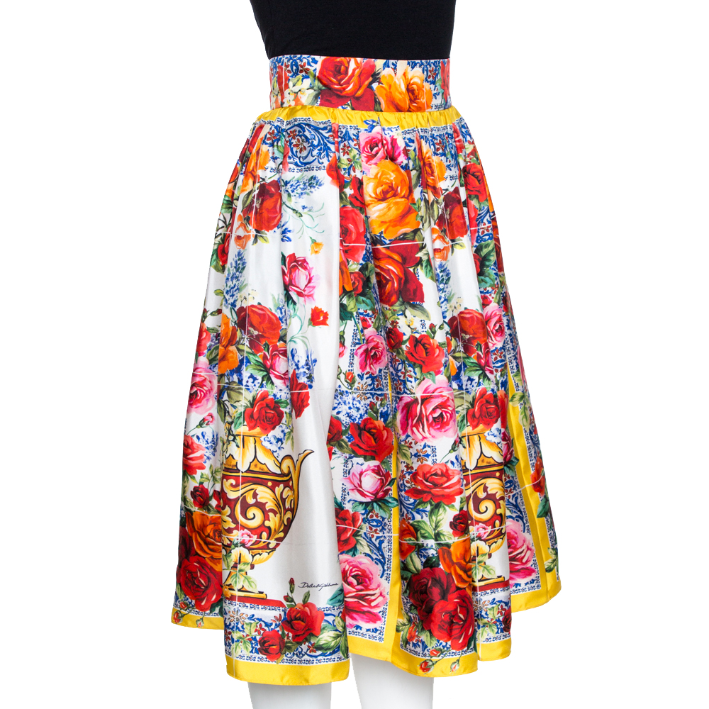 

Dolce & Gabbana Majolica Vase Printed Silk Pleated Midi Skirt, Multicolor