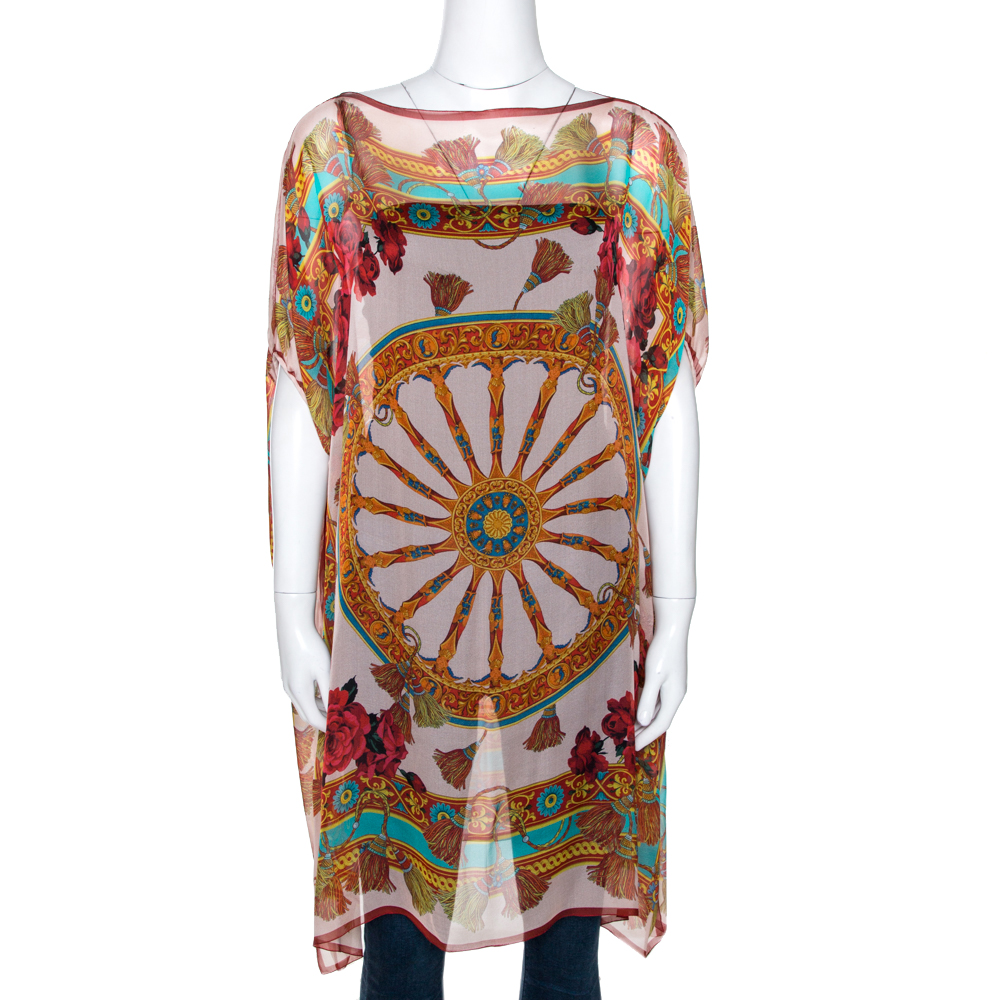 Pre-owned Dolce & Gabbana Multicolor Silk Chiffon Wheel Printed Kaftan Tunic Xl
